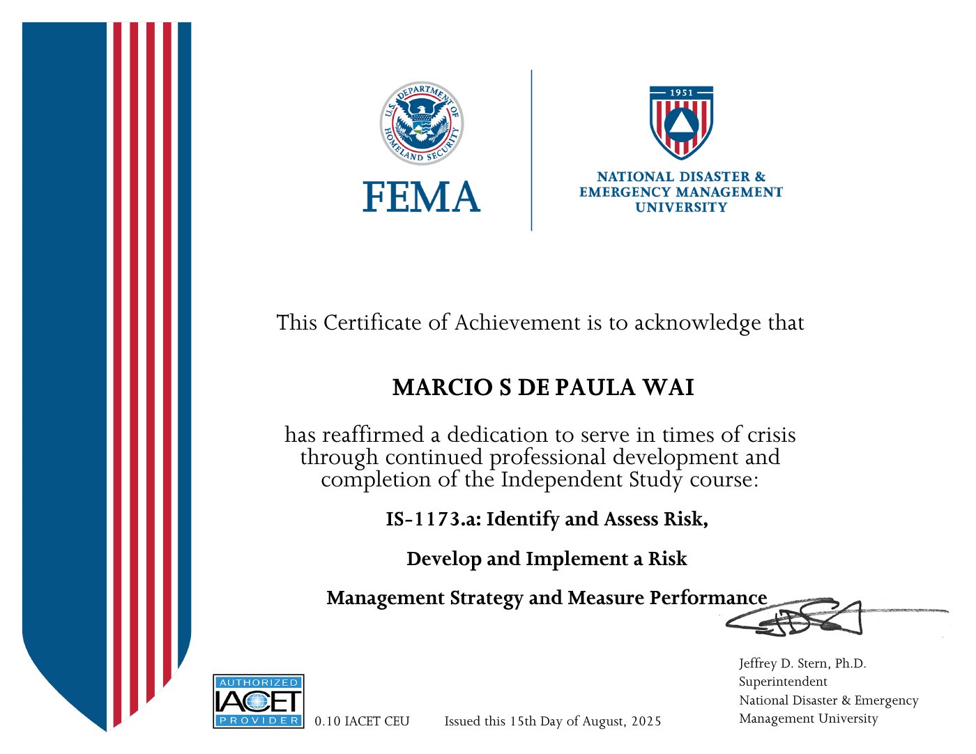 IS-1173.a · Identify and Assess Risk, Develop and Implement a Risk Management Strategy and Measure Performance certificate, 2025-08-15